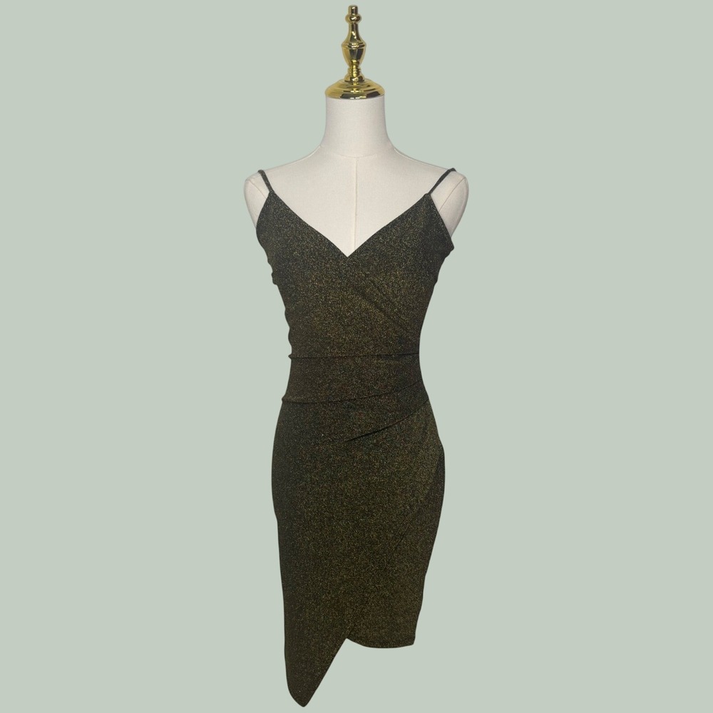 charlotte russe black gold glitter mini wrap dress y2k chic coquette night‎ out